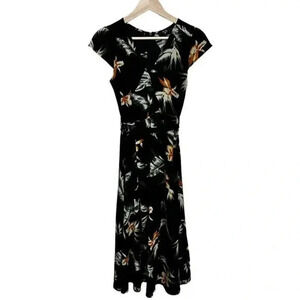 ASOS AX Paris Leaf Print Belted Midi Dress Size 6 Multicolor Women's